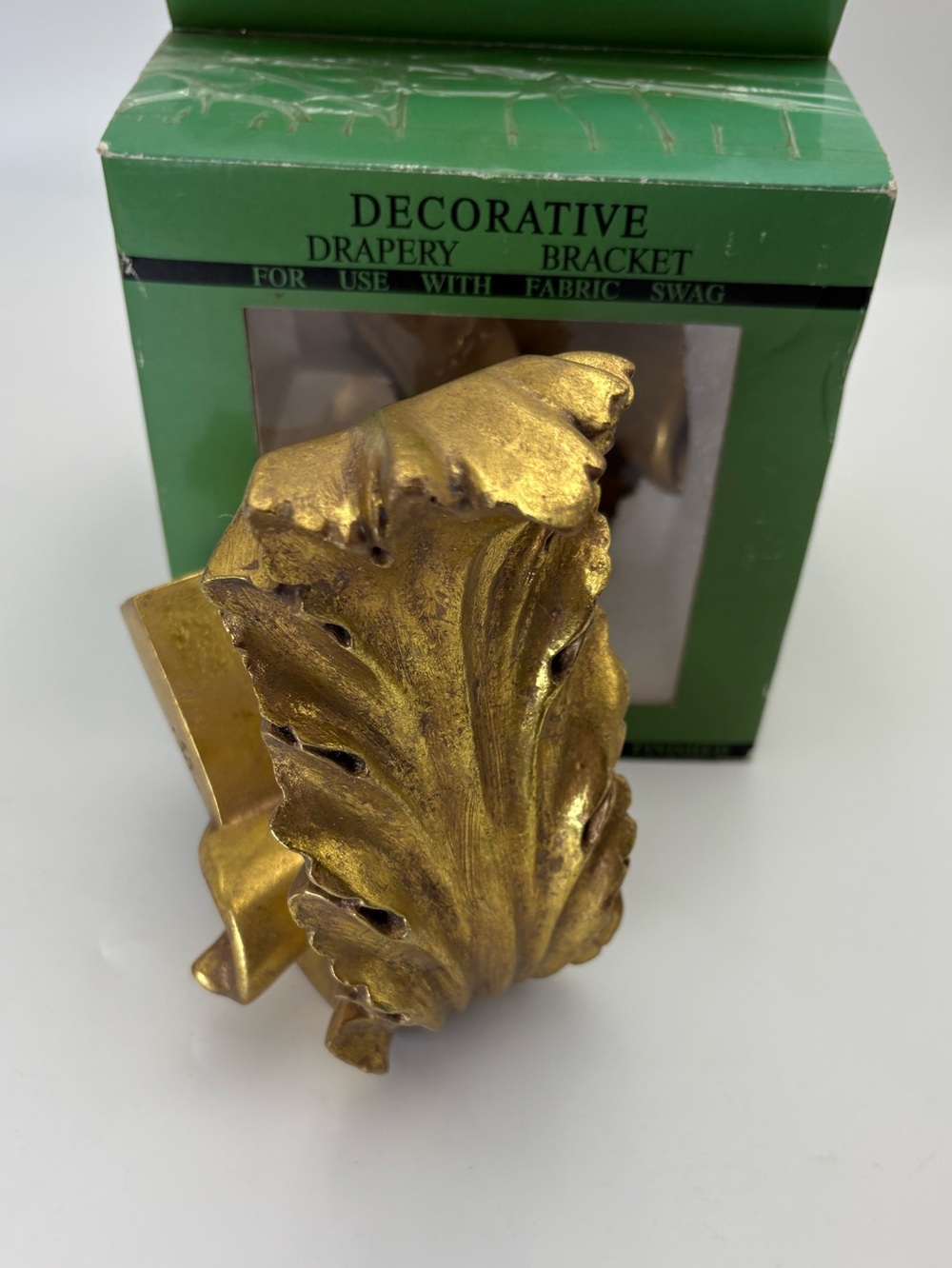 Pair of NOS Decorative Gold Leaf Drapery Bracket - Hollywood Regency Style